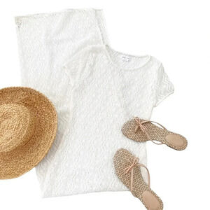 Lovers + Friends Crochet Short Sleeve Maci Cover Up Dress White Size M